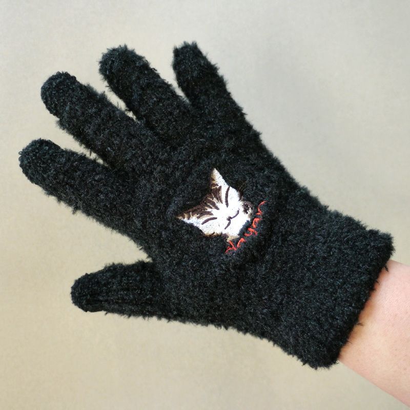 ￥0合計猫のダヤン【ウール手袋　ヘクター・黒】わちふぃーるど　ウール手袋　プレゼント用♪