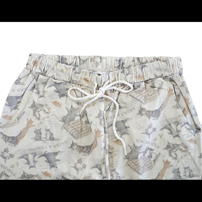 【ホワイト】新品タグ付　BEAR柄　パジャマ　上下セット WEB限定】綿100％ 花＆ネコ柄前開き襟無し7分袖パジャマ上下