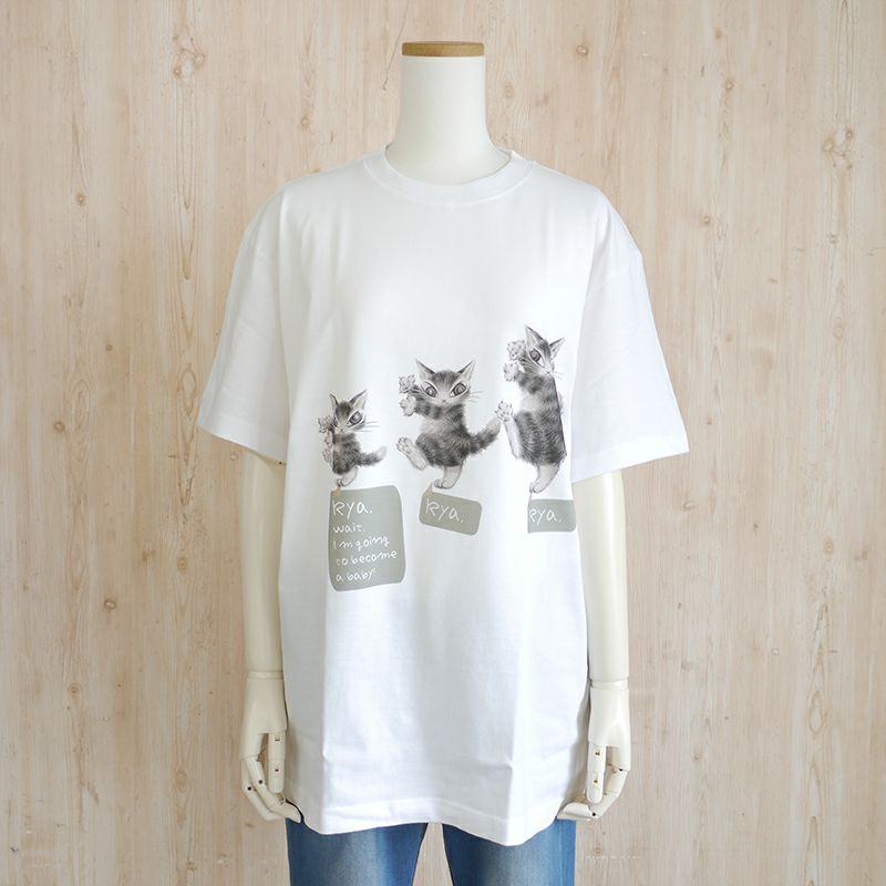 猫のダヤン りゃりゃりゃアートＴシャツ  Ｌサイズ~白~ ダヤンのTシャツ 【りゃりゃりゃアートT/白】 - 猫雑貨・猫